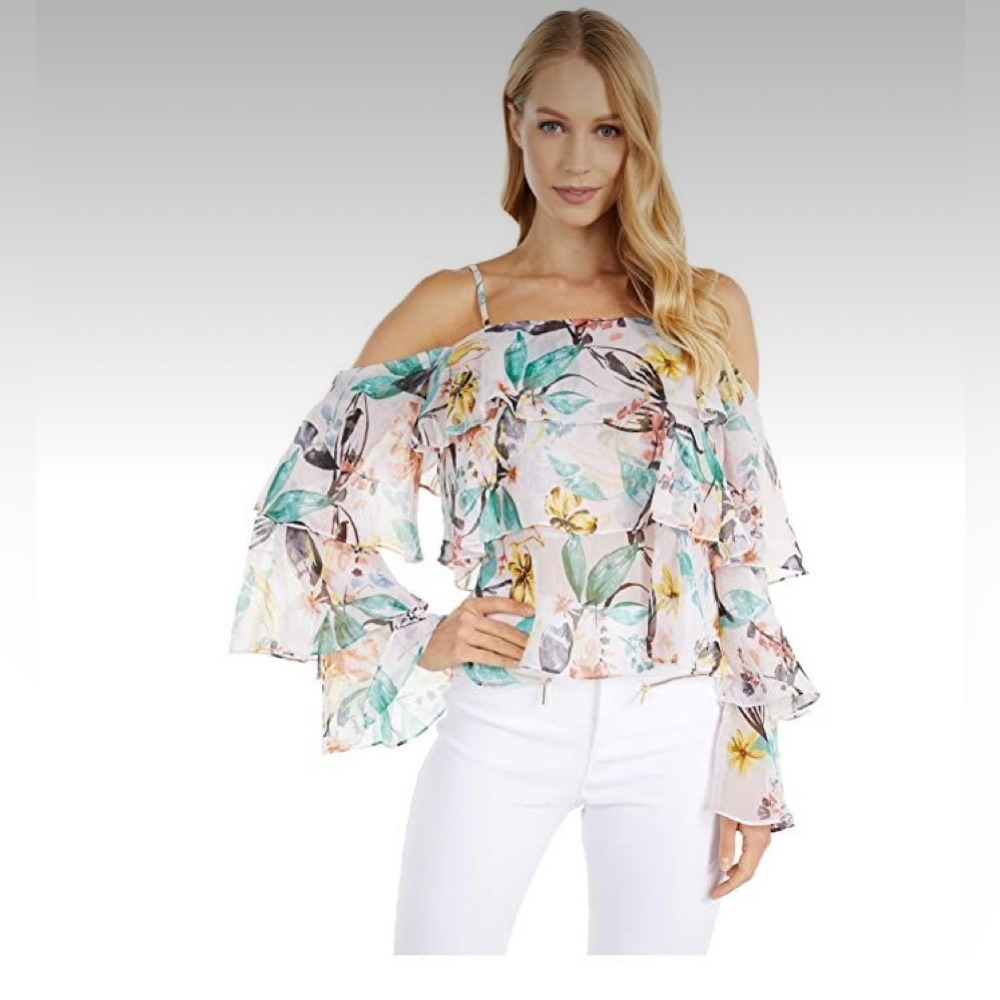 BCBG Tiered Floral Ruffle Cami Top